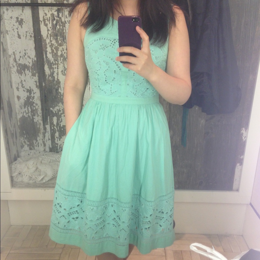 Anthropologie Dreamy Lace Dress in Minty green